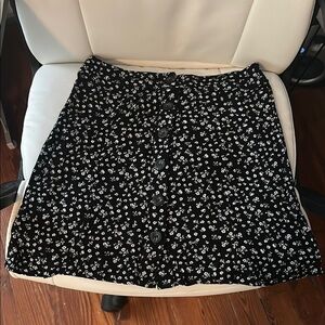 Floral Black Button-Down Skirt, Size M